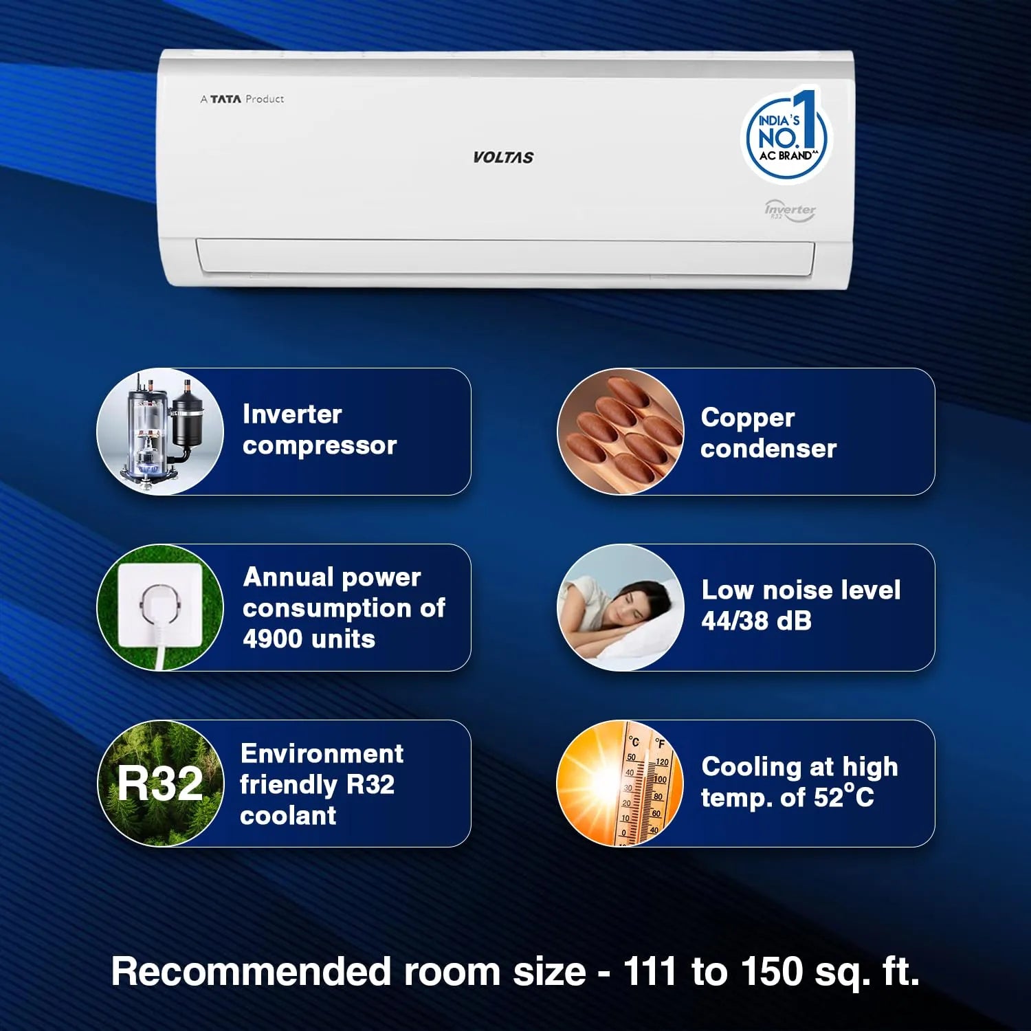 Voltas 1.5 Ton 5 Star Inverter Split AC | 100% Copper | 4 in 1 Adjustable Cooling | Anti Dust Filter | Super Silent Operation (185V Vectra Elite, White)