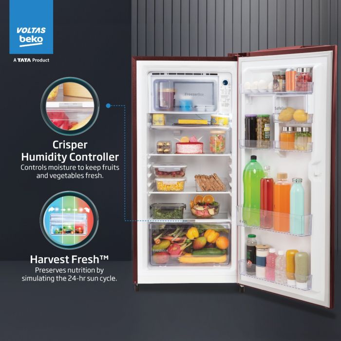 Voltas 185 L, 4 Star, Direct Cool Single Door  with Harvest Fresh Technology | RDC220B / W0DWE0MH000GD