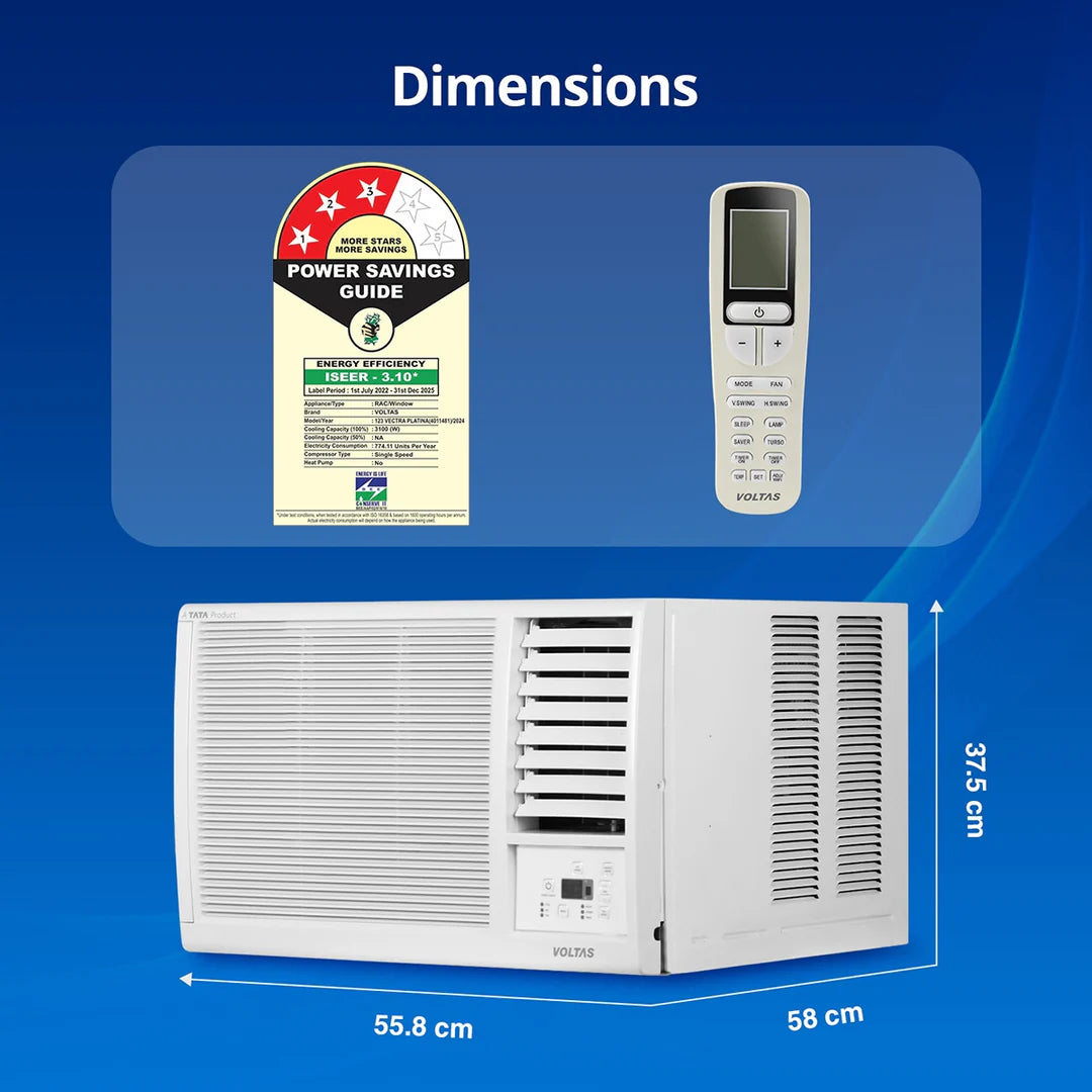 Voltas Fixed Speed Window AC,1.5 Ton,3 Star-183 Vectra Pearl: Instant Cooling