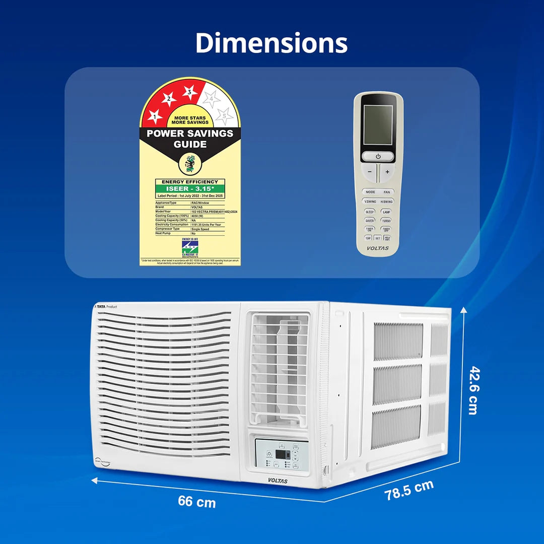 Voltas Fixed Speed Window AC, 1.5 Ton, 3 Star- 183 Vectra Prism