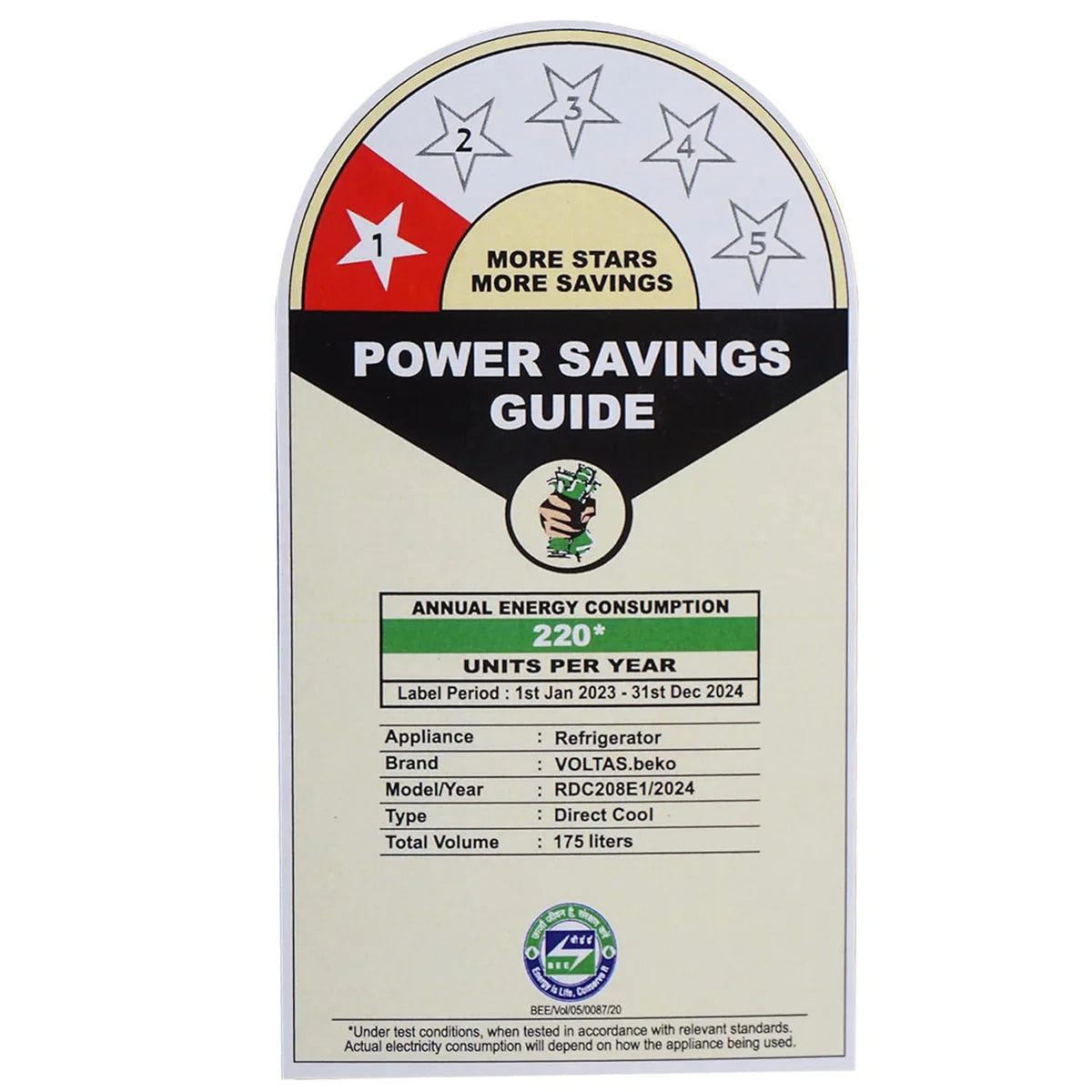 Voltas  175 L Single Door Refrigerator | Direct Cool | RDC208E1/D0WSE0M0000GD