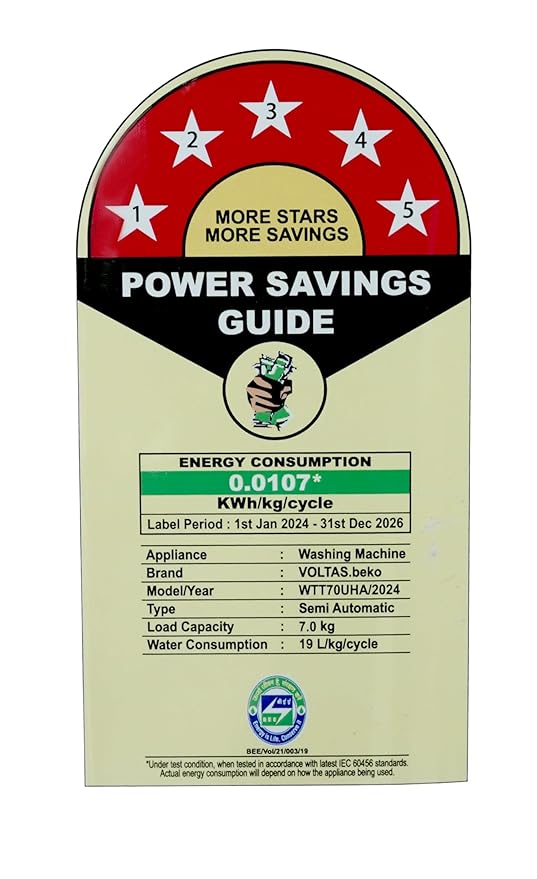 Voltas 7 kg 5 Star Semi Automatic Top Load Washing Machine | WTT70UHA/BRSSWH5POD