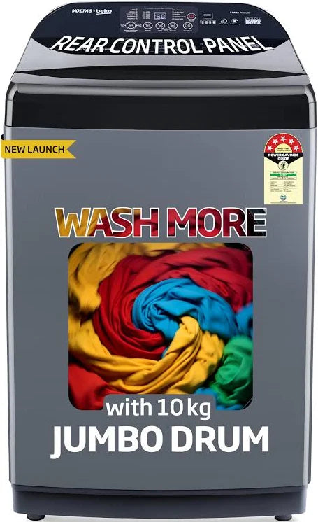 Voltas Beko 10 Kg Fully Automatic Top Load Washing Machine | In-Built Heater | 10 Wash Programs | 2 Magic Filter | Quick 25+ min Wash | Stainless Steel Drum (WTL1006UEAH / DPB0HD, Dark Grey)