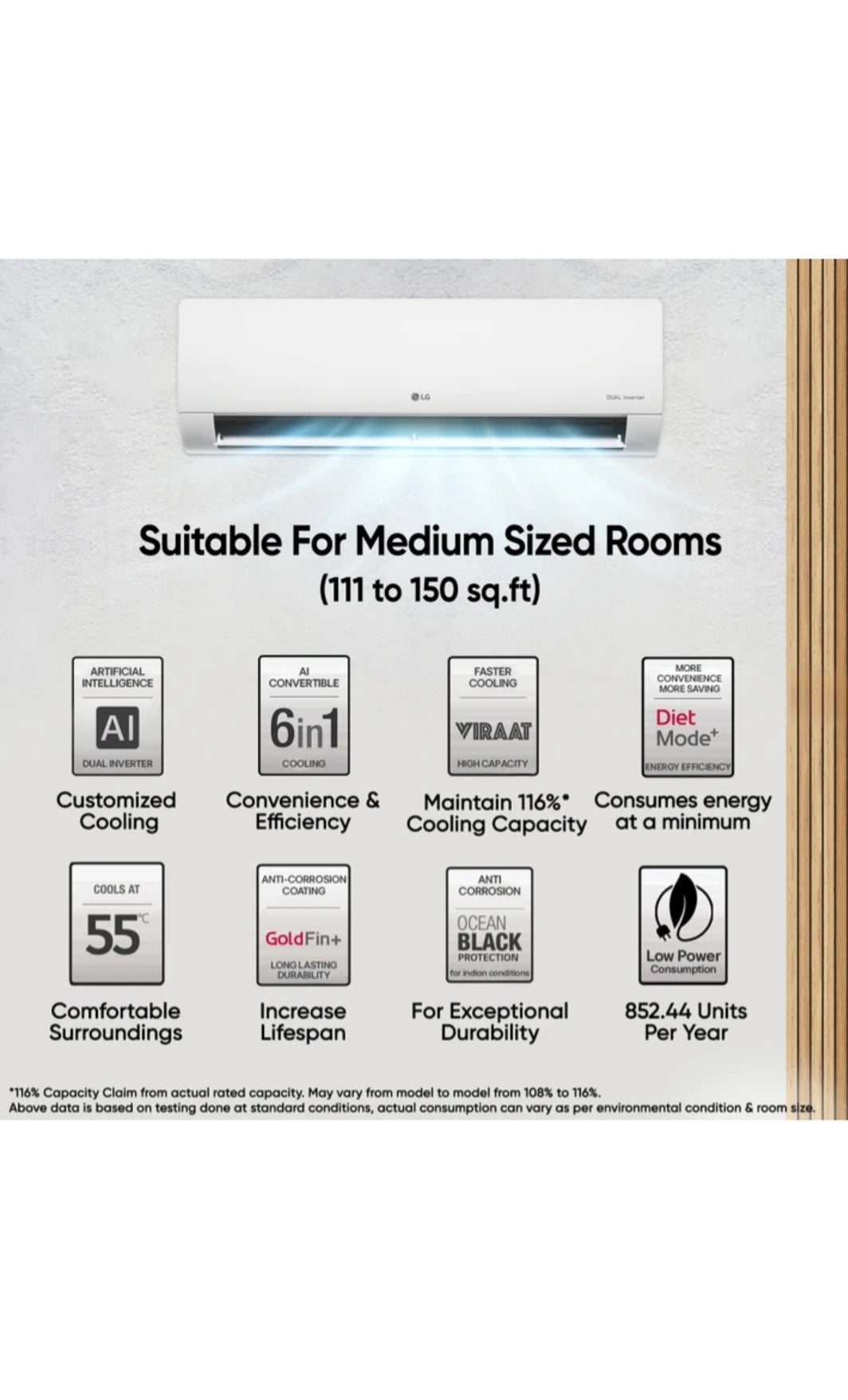 LG 3 Star, 1.5 Ton, Split AC, (BIG INDOOR) ADC Sensor, Auto Clean, Diet Mode+, Viraat Mode, 5.0 kW, 2025 Model(Q19HNXE)