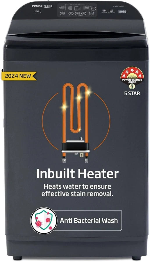 Voltas Beko 10 Kg Fully Automatic Top Load Washing Machine | In-Built Heater | 10 Wash Programs | 2 Magic Filter | Quick 25+ min Wash | Stainless Steel Drum (WTL1006UEAH / DPB0HD, Dark Grey)