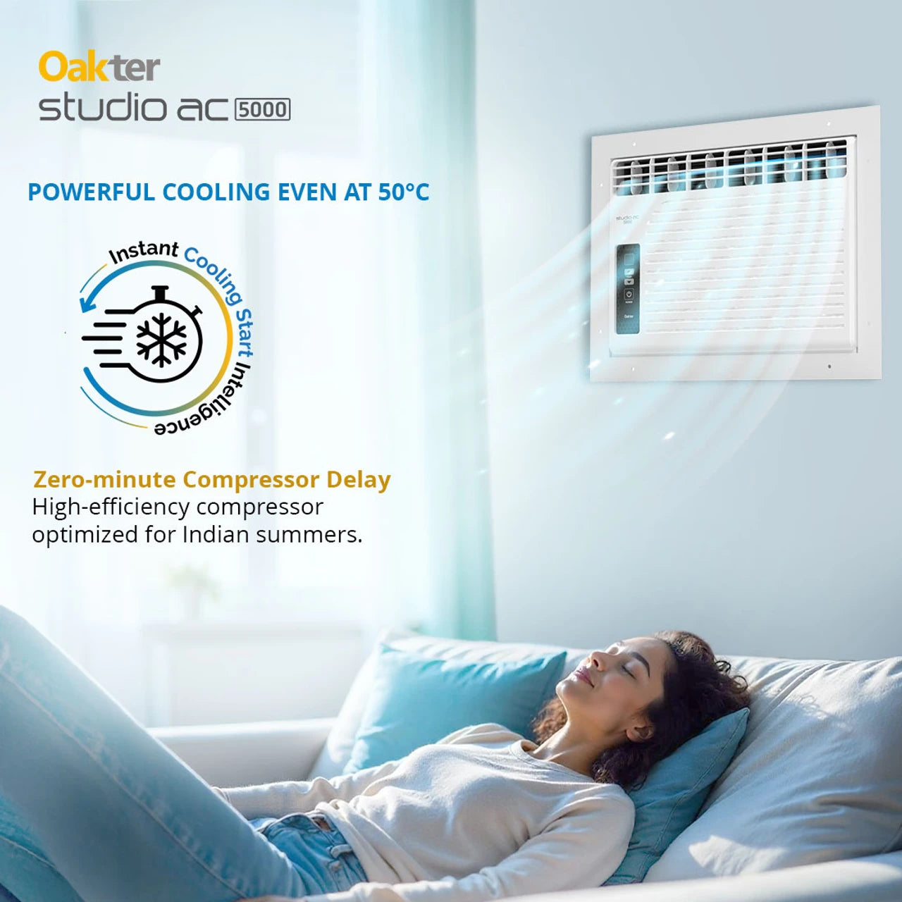 Oakter 2025 Model 0.5 Ton 1 Star Window Fixed Speed AC (Studio AC 5000, White)