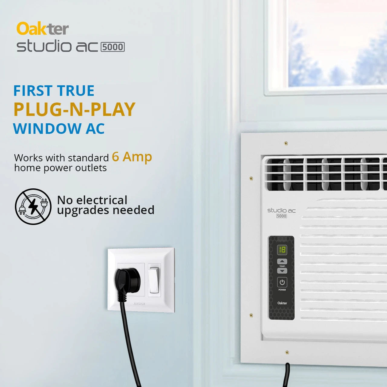 Oakter 2025 Model 0.5 Ton 1 Star Window Fixed Speed AC (Studio AC 5000, White)