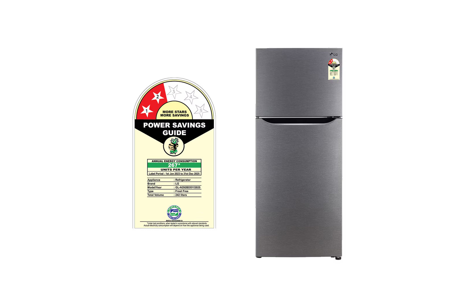 LG 242L, 2 Star, Smart Inverter Compressor, Dazzle Steel Finish, Frost-Free Double Door Refrigerator